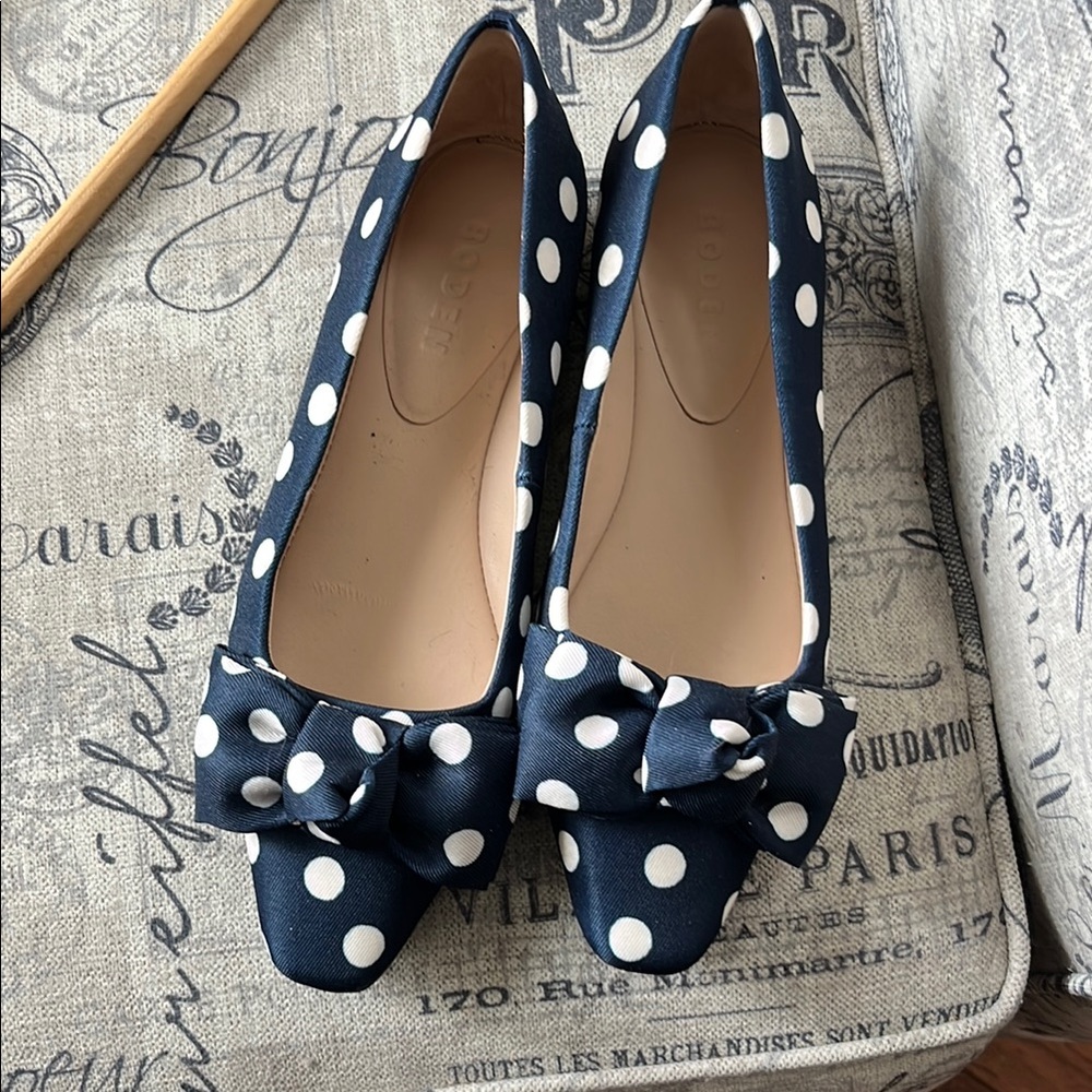 Navy Polka Dot Bow Ballet Flats - Women